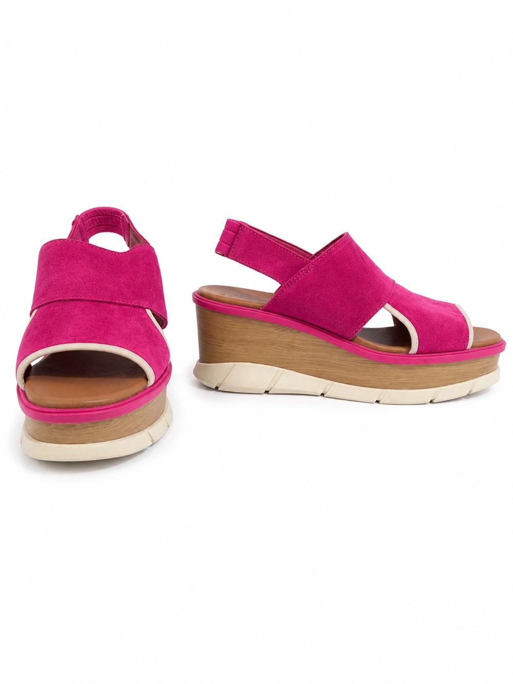 Sorel Joanie III Slingback Wedge Sandals in Fuchsia Fizz/Chalk